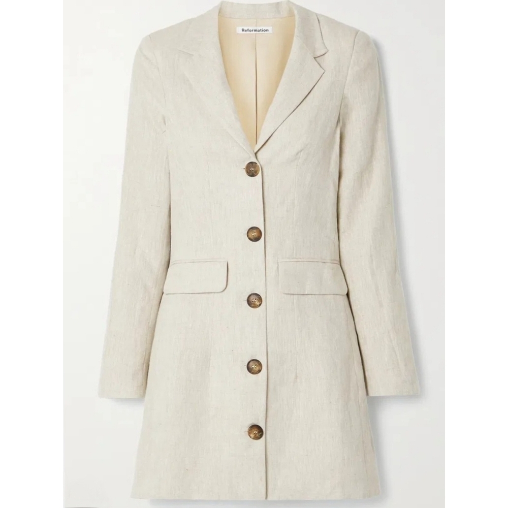 Reformation Aaron Blazer Dress Linen Natural size 2 - Picture 2 of 14